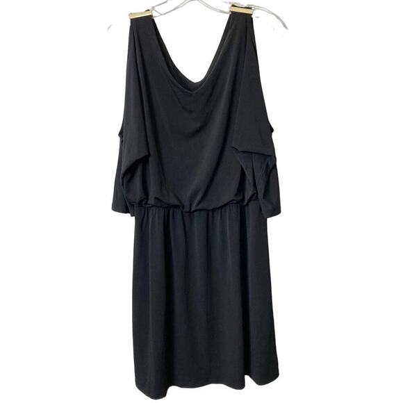 INC International Concepts Black Open Cut Shoulder Dress Gold Accents MEDIUM - Picture 2 of 5